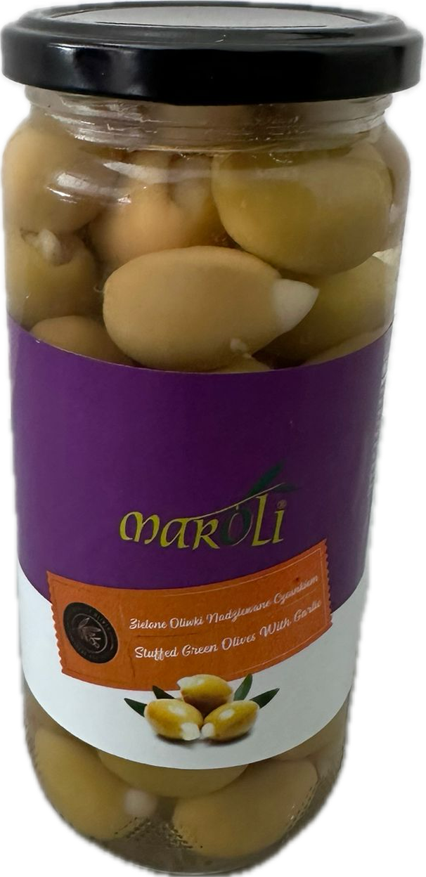 z czosnekiem Oliwki zielone nadziewane czosnkiem – słoik 250g - obrazek 1